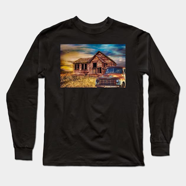 Abandoned Farmhouse And Truck Long Sleeve T-Shirt by JimDeFazioPhotography